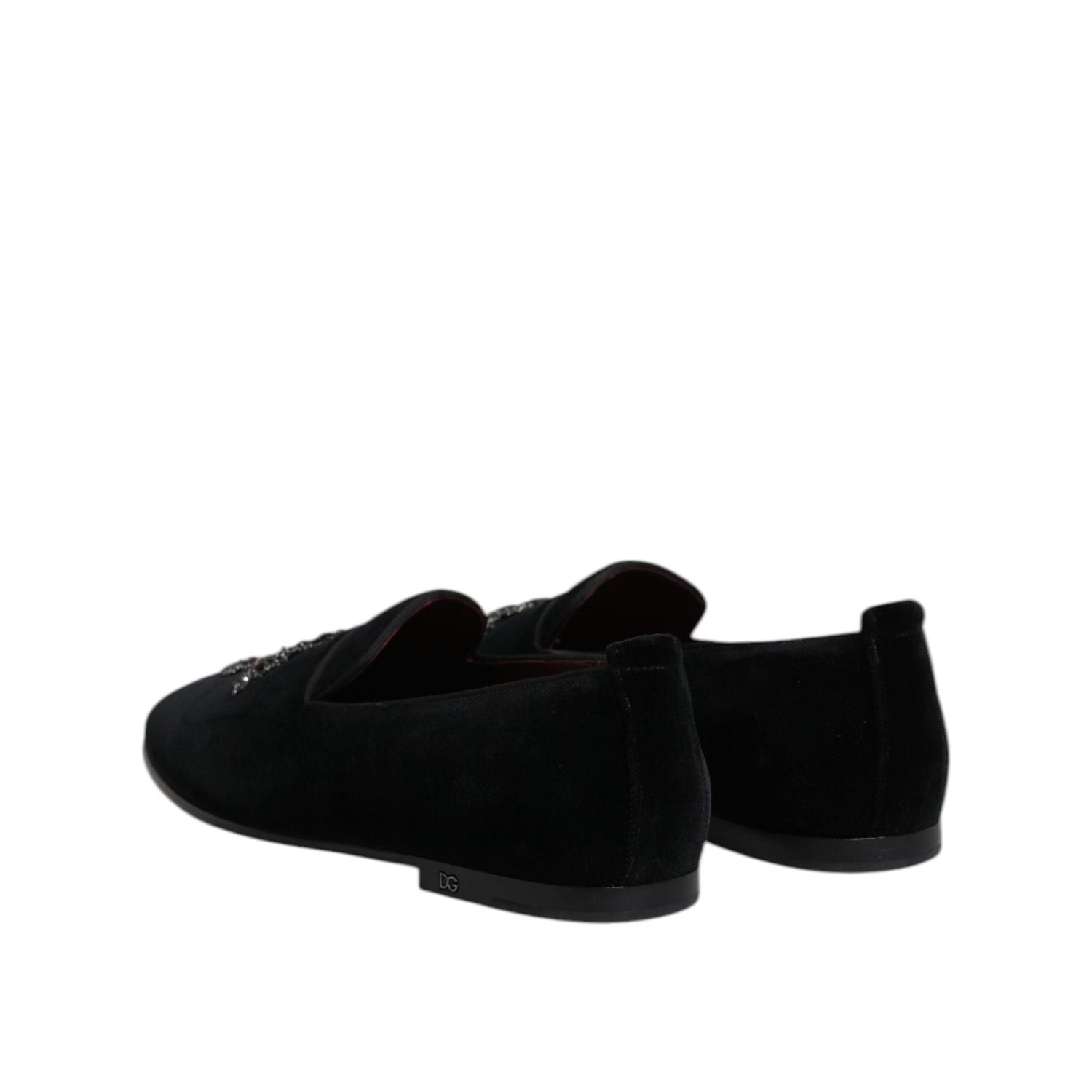 Dolce & Gabbana Black Velvet Embellished Loafer Slip On Shoes