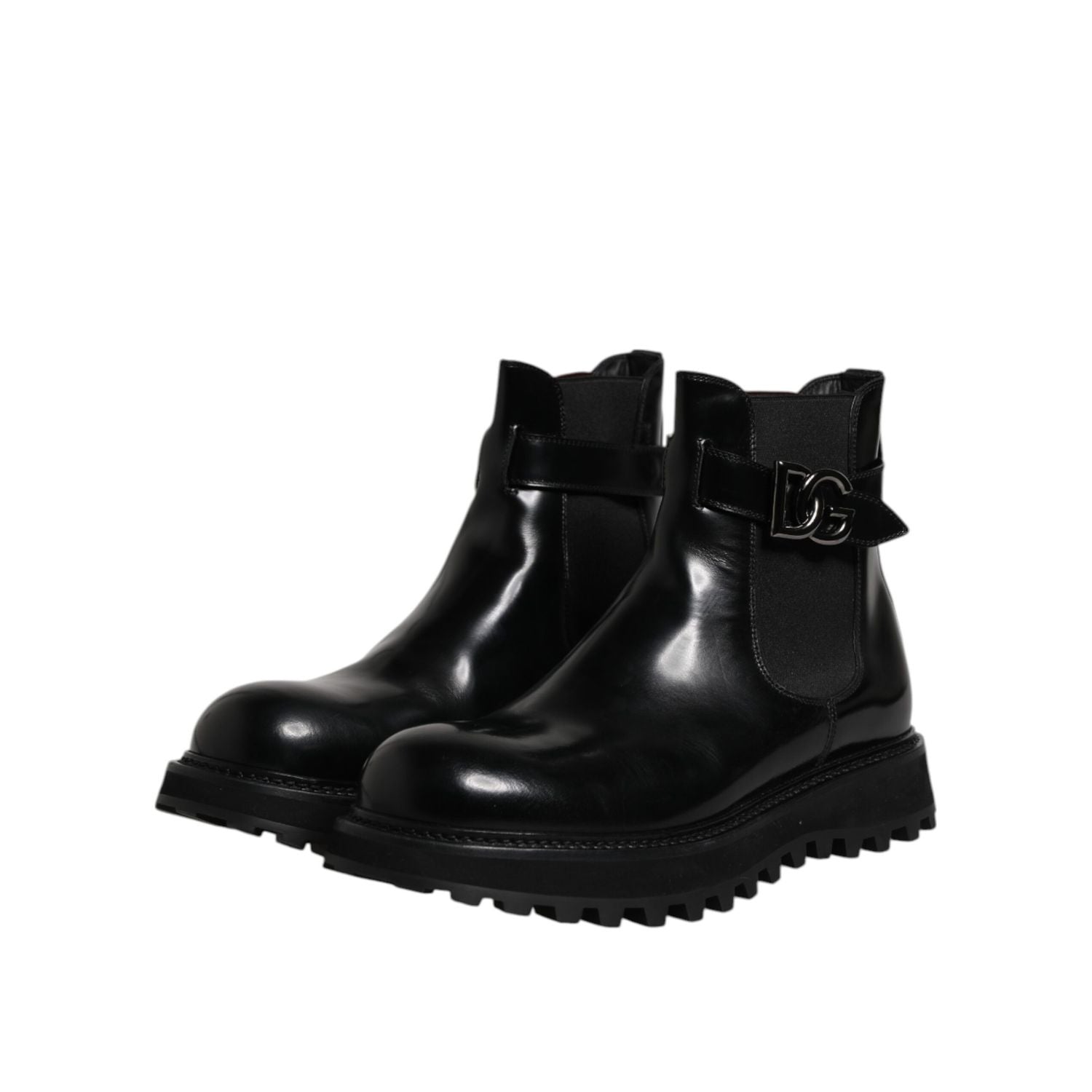 Dolce & Gabbana Black Belted DG Logo Men Chelsea Boots Shoes