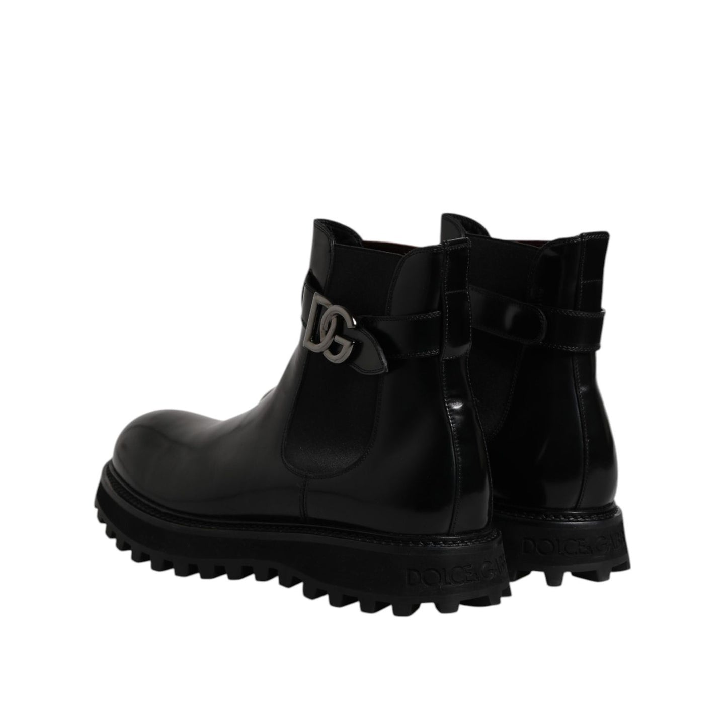 Dolce & Gabbana Black Belted DG Logo Men Chelsea Boots Shoes