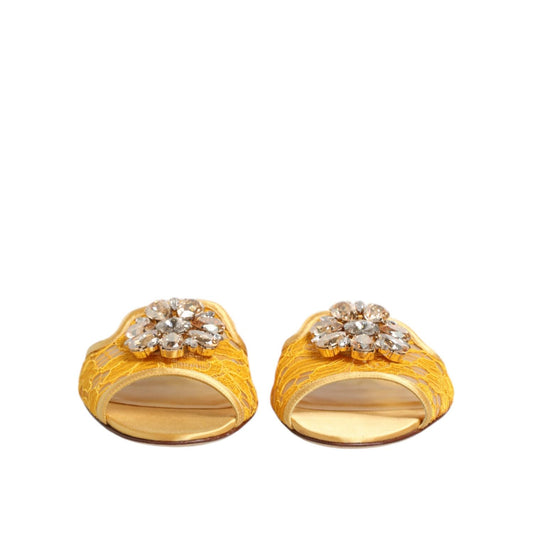 Dolce & Gabbana Yellow Taormina Slides Crystals Flats Shoes