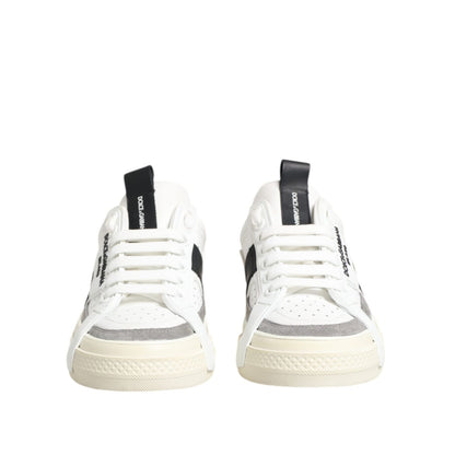 Dolce & Gabbana White Black Leather Low Top Sneakers Shoes
