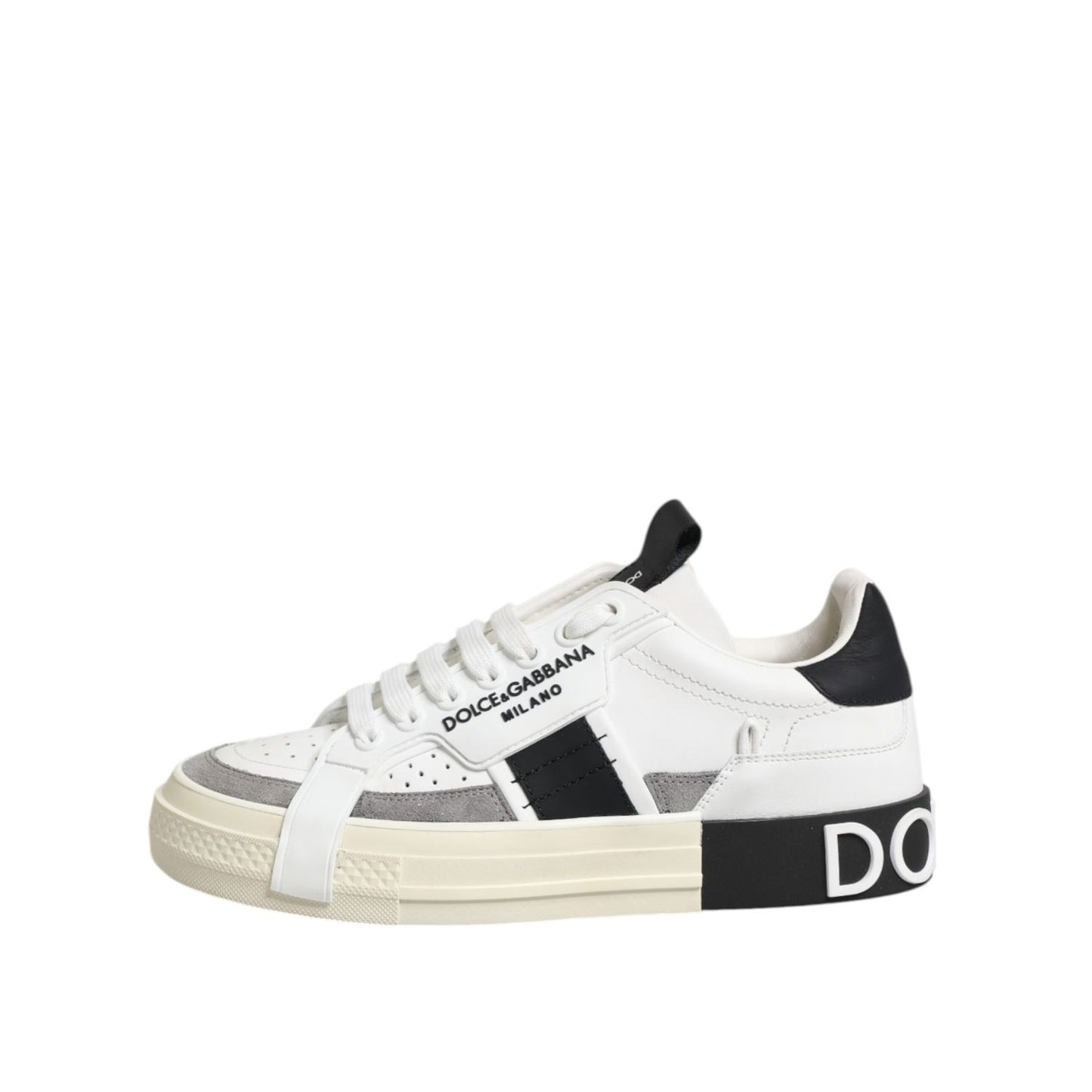 Dolce & Gabbana White Black Leather Low Top Sneakers Shoes