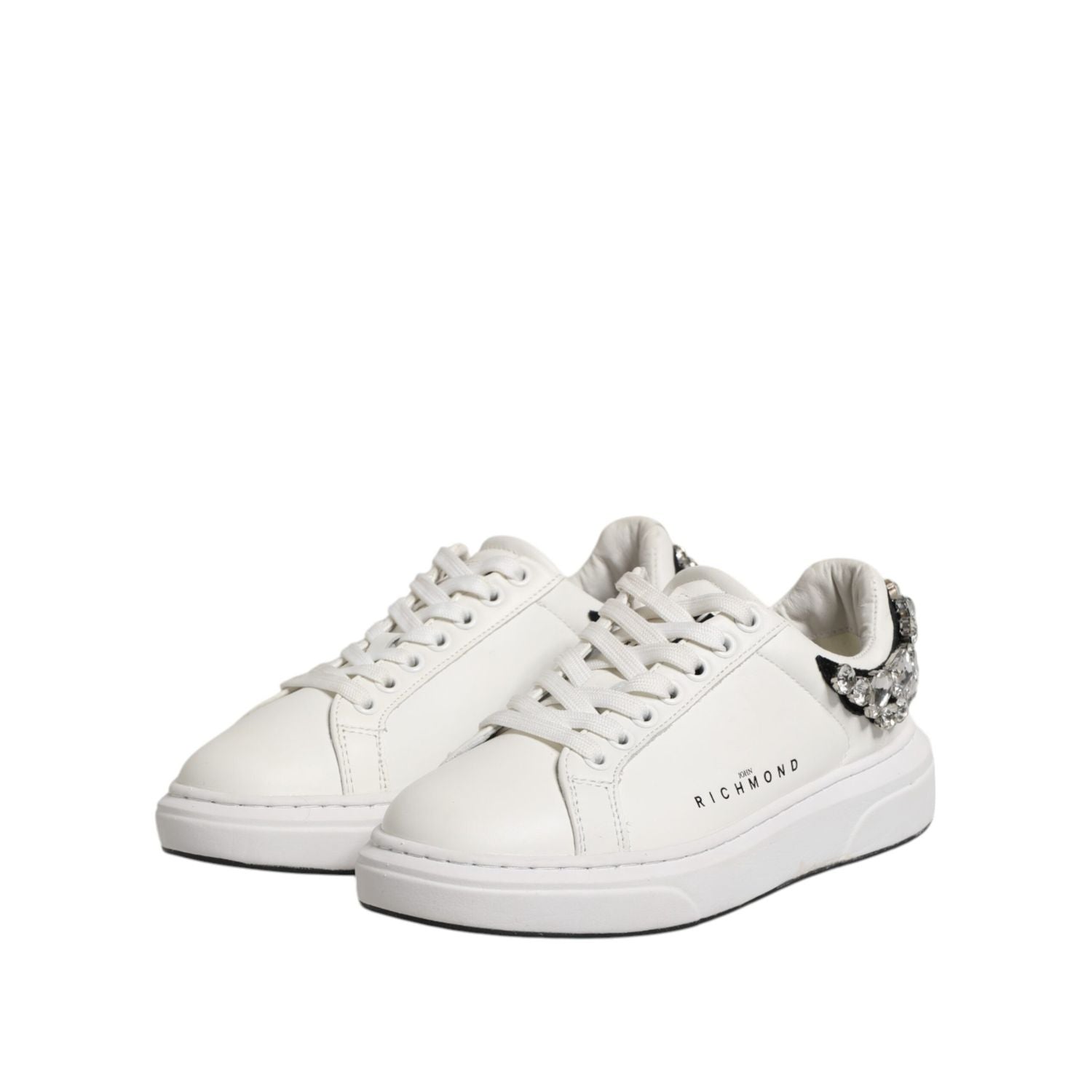 John Richmond White Rhinestone Embellished Sneakers Shoes