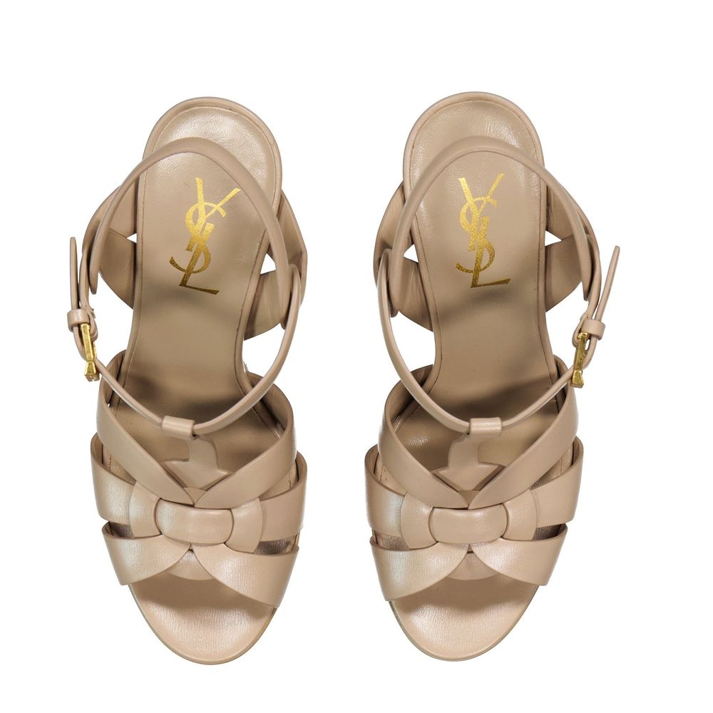 Saint Laurent Beige Calfskin Stiletto Heel Sandals