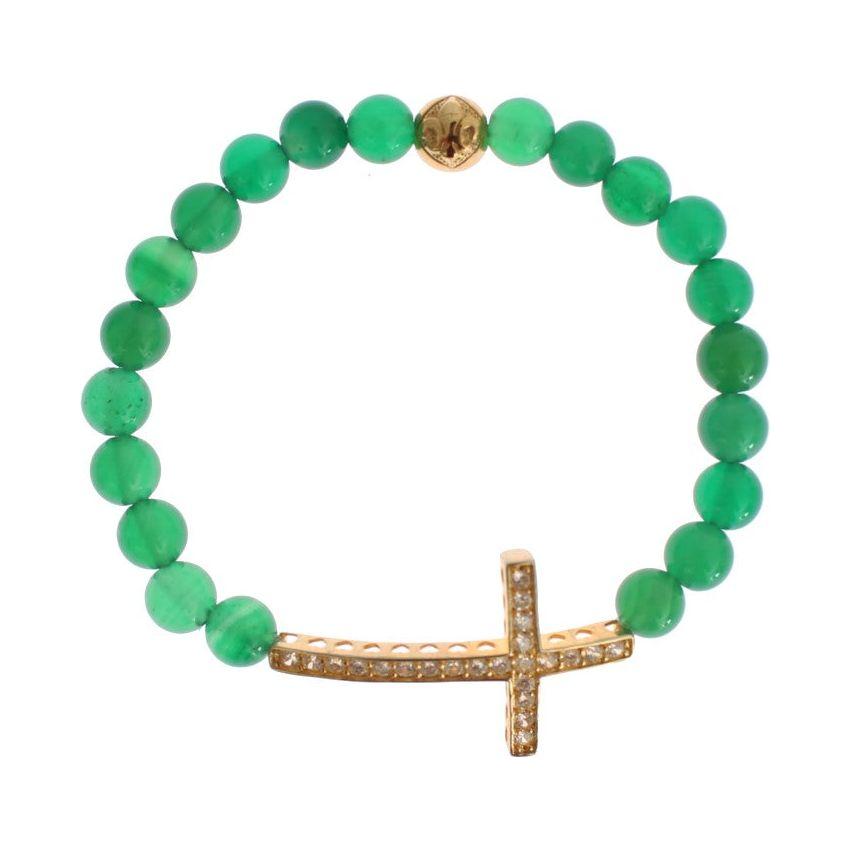 Nialaya Jade Stone Gold CZ Cross 925 Silver Bracelet Bracelet