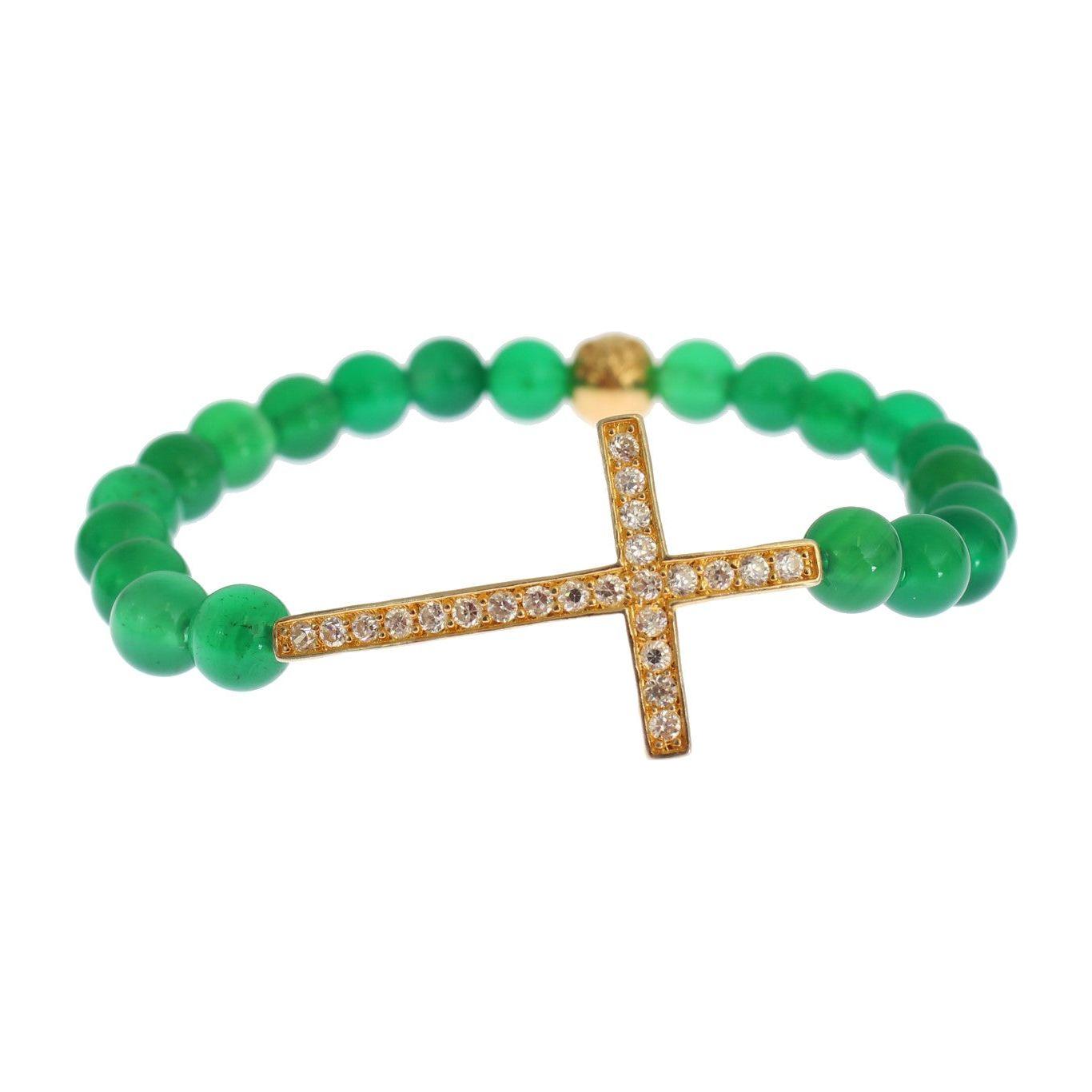 Nialaya Jade Stone Gold CZ Cross 925 Silver Bracelet Bracelet