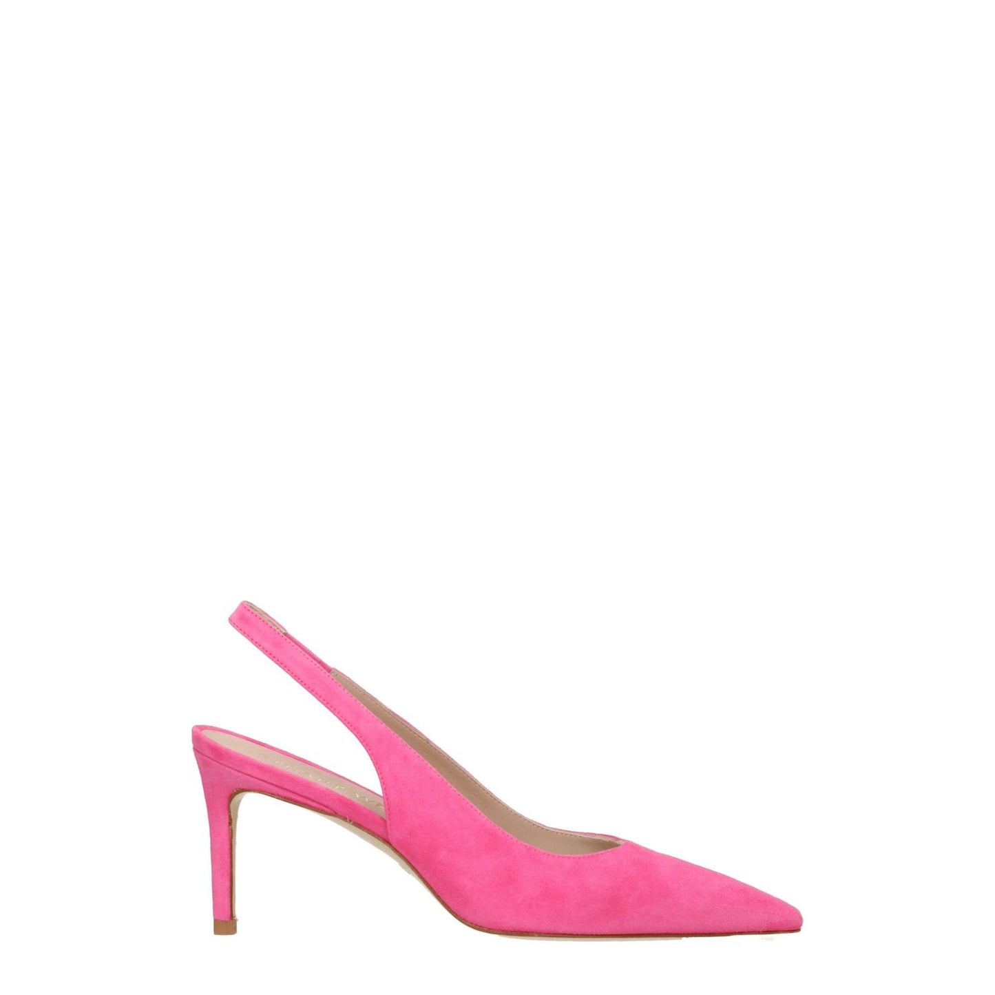 Stuart Weitzman Pink Leather High Heel Pumps, pointy toe, suede finish, mid heels, rose pink color, MPN STUART75SUESC424HOTPINK.