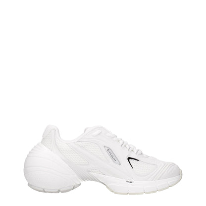 Givenchy White Fabric Athletic Sneakers with lace-up closure, leather details, and rubber sole, showcasing front and side logos, round toe design.