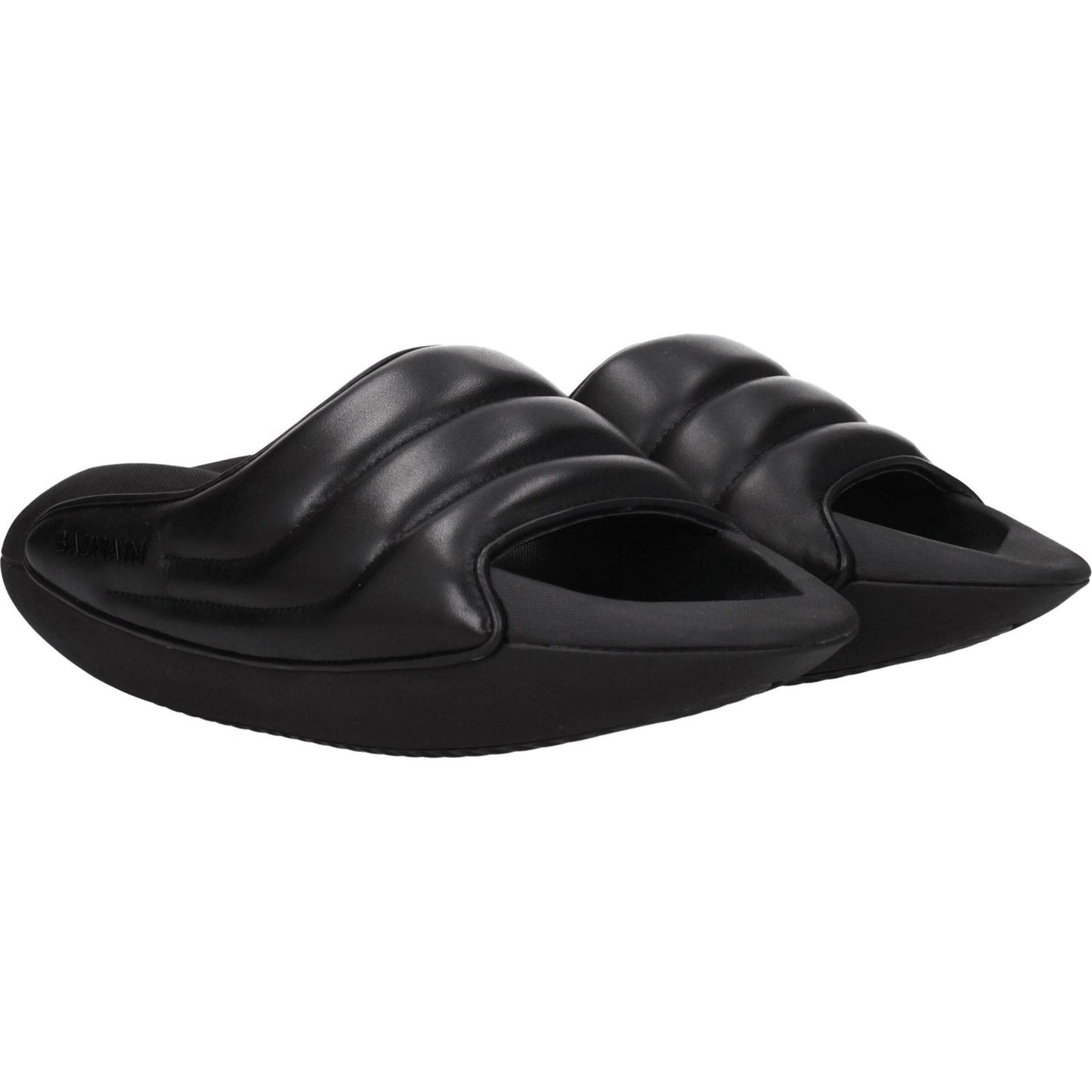 Balmain Black Leather Slippers Sandals BA-8547345924361-EU38/US8
