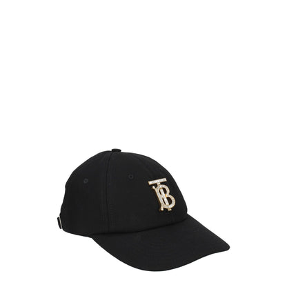 Burberry Black Cotton Cap (Baseball Hat) with logo and rhinestone design, adjustable buckle, stylish casual wear.