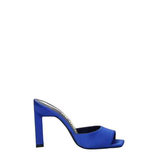 The Attico Blue Satin Stiletto Heel Sandals with rhinestone detail, open toe, leather sole, high heel, 10 cm heel height.