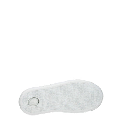 Versace White Leather Low Top Sneakers with rubber sole and brand logo on bottom view