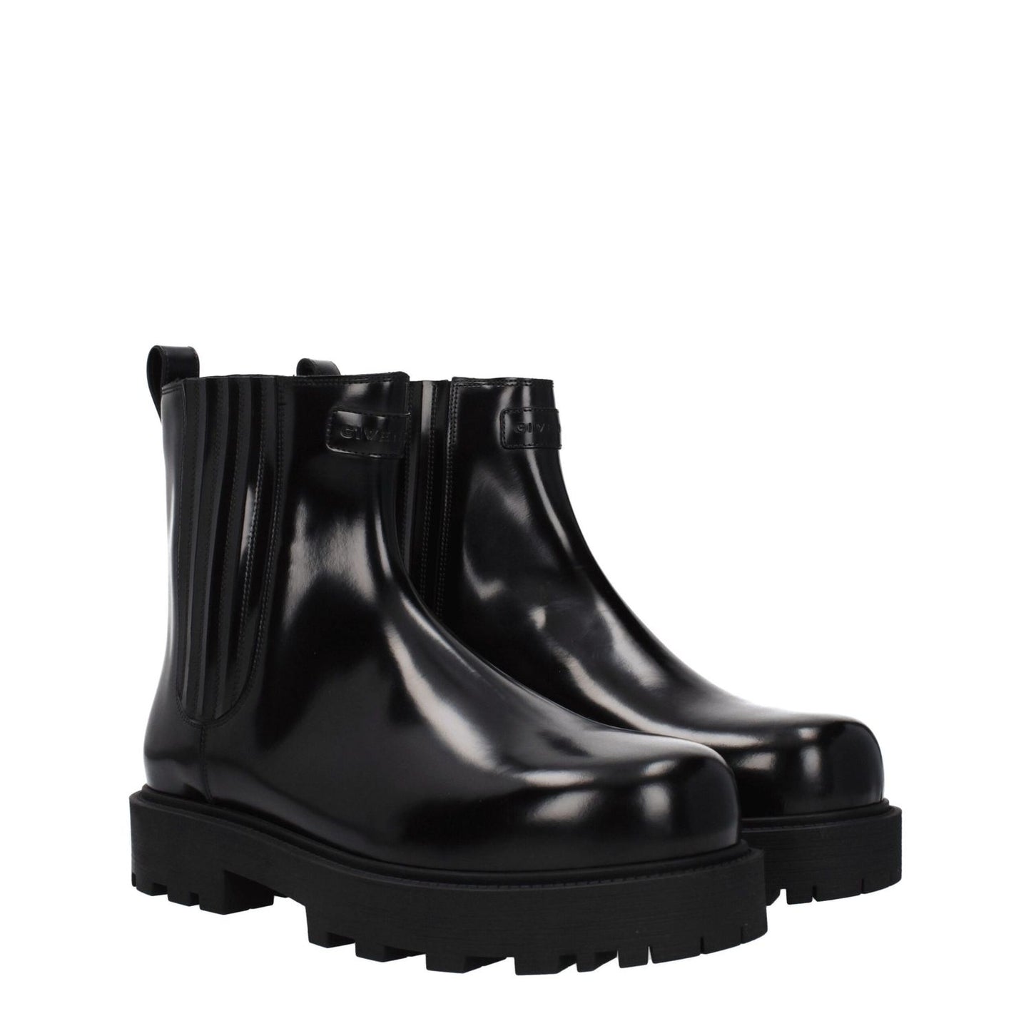 Givenchy Black Leather Ankle Boots with logo, rubber sole, round toe, and 4 cm mid heels, style: casual, MPN BH7016H1LQ001.