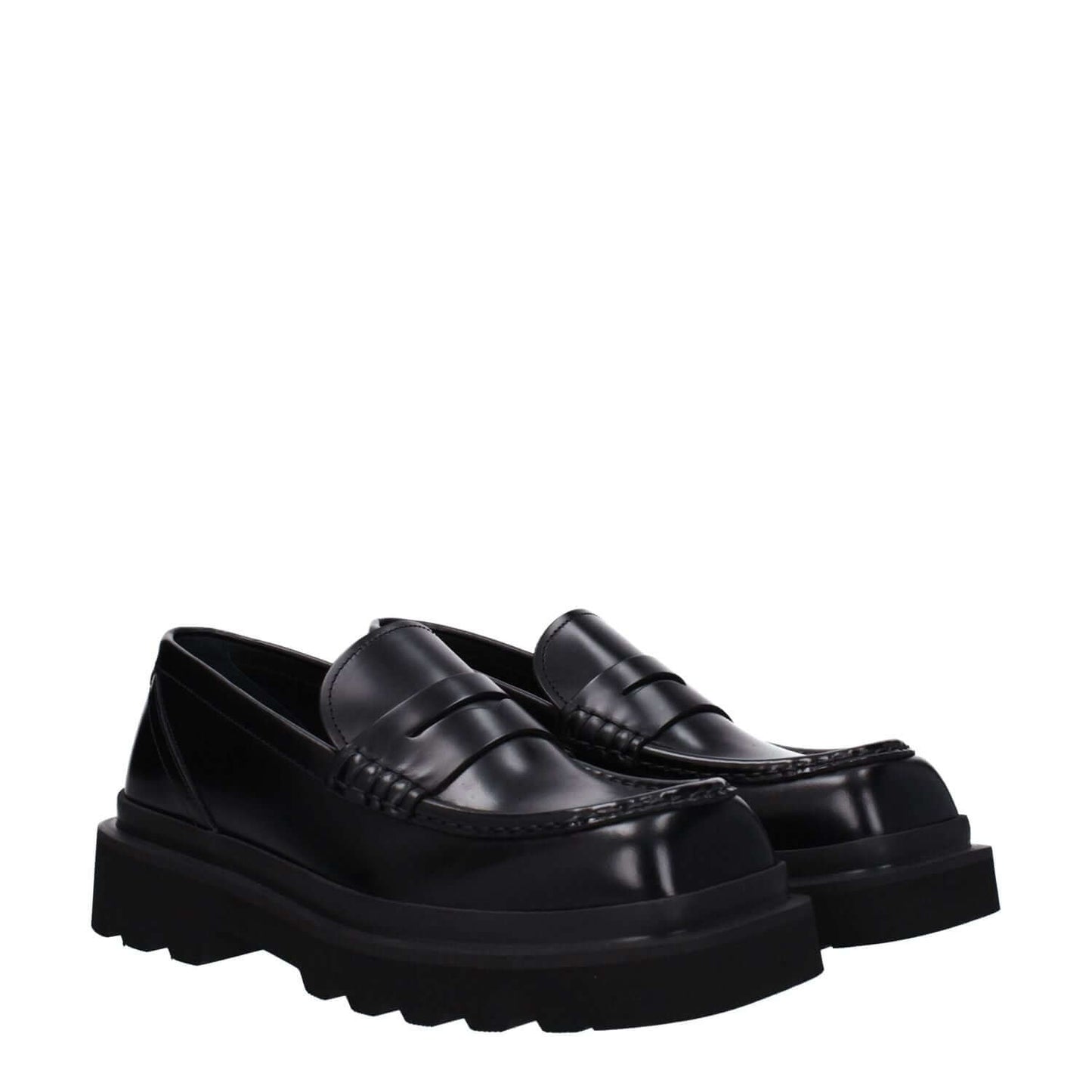 Dolce & Gabbana Black Leather Slip-On Loafers