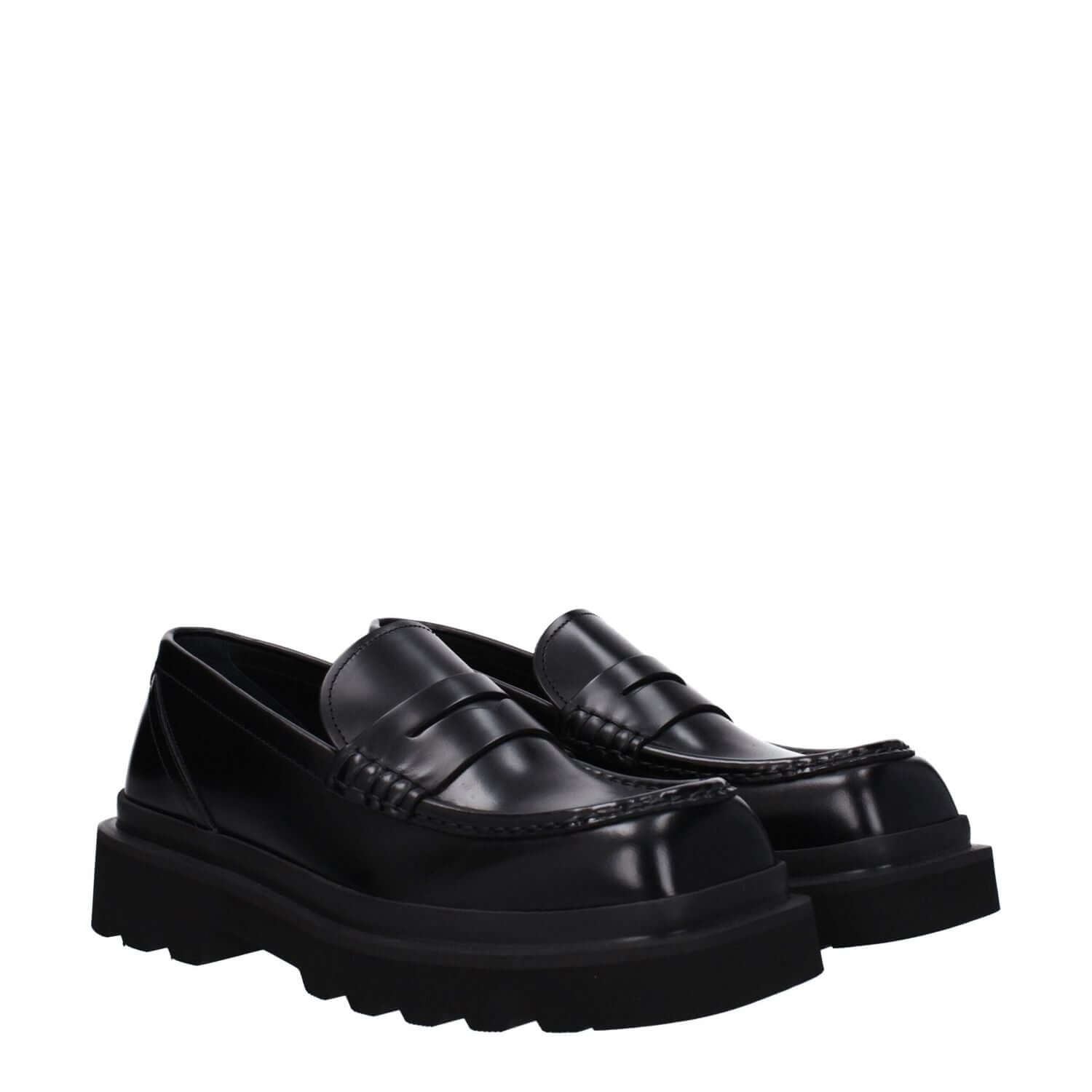 Dolce & Gabbana Black Leather Slip-On Loafers