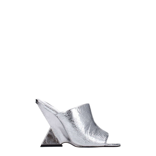 The Attico Gray Leather Platform Sandals with high heel and vintage effect, open toe design, made from silver leather.