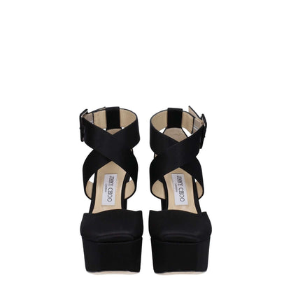 Jimmy Choo Black Satin Platform Sandals