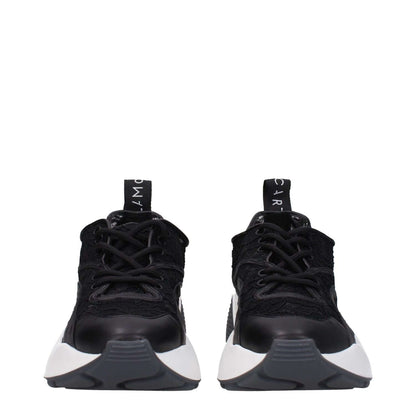 Stella McCartney Black Fabric Chunky Sneakers with back logo, lace-up closure, rubber sole, round toe, and mid heels.