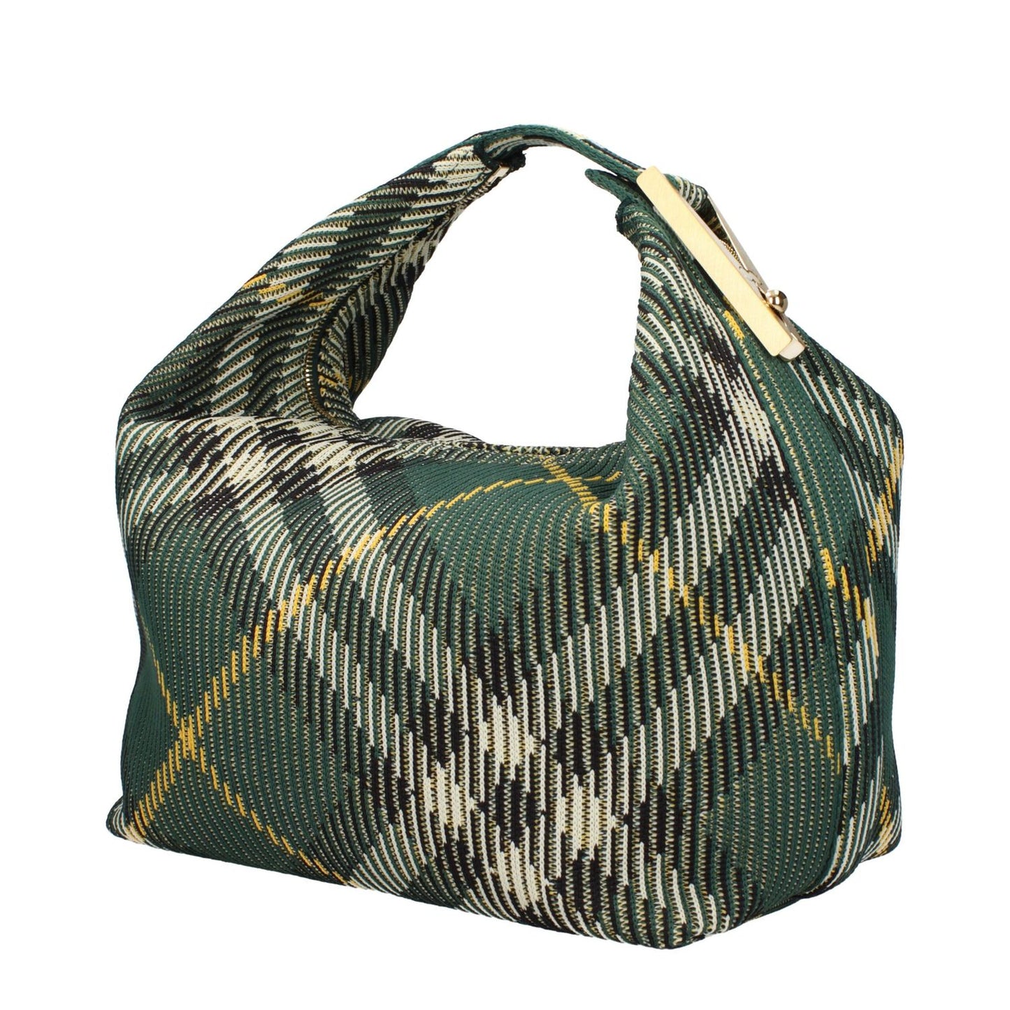 Burberry Green Fabric Handbag with gold accents and check print, medium size with zip closure, MPN 808204MEDIA7.
