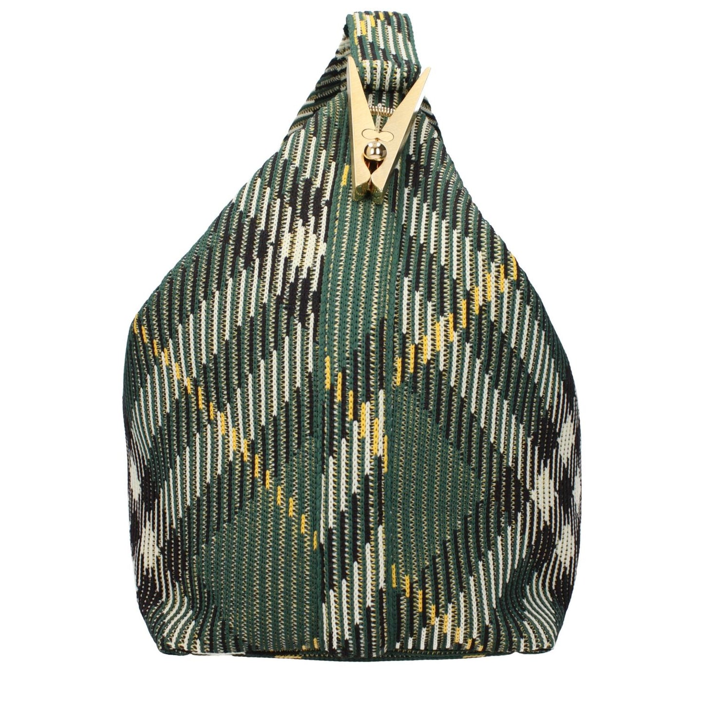 Burberry Green Fabric Handbag with check print, gold accents, medium size, 33.5cm width, 19cm height, zip closure.