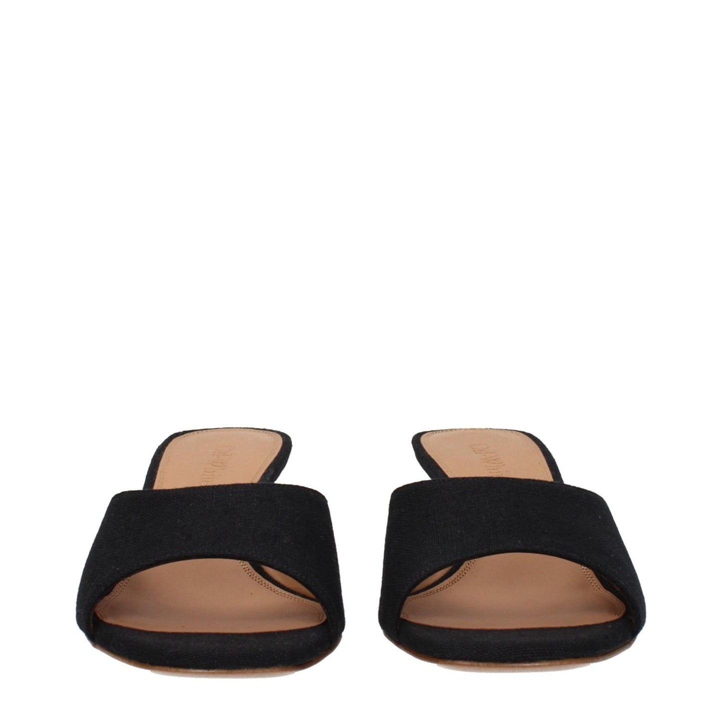 Off-White Black Linen Flat Sandals with open toe and leather sole, featuring 5 cm mid heels, product code F80832.