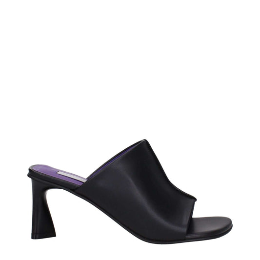Stella McCartney Black Leather Stiletto Heel Sandals with open toe and eco sole, mid heel height 7.5 cm.