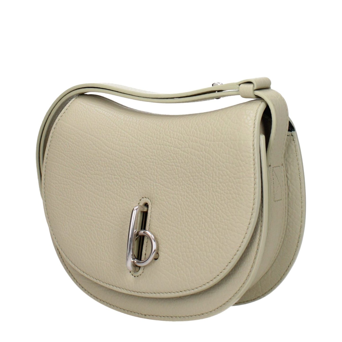 Burberry Green Leather Shoulder Bag with silver hook closure, adjustable strap, 31 cm handle, mini size, and casual style.