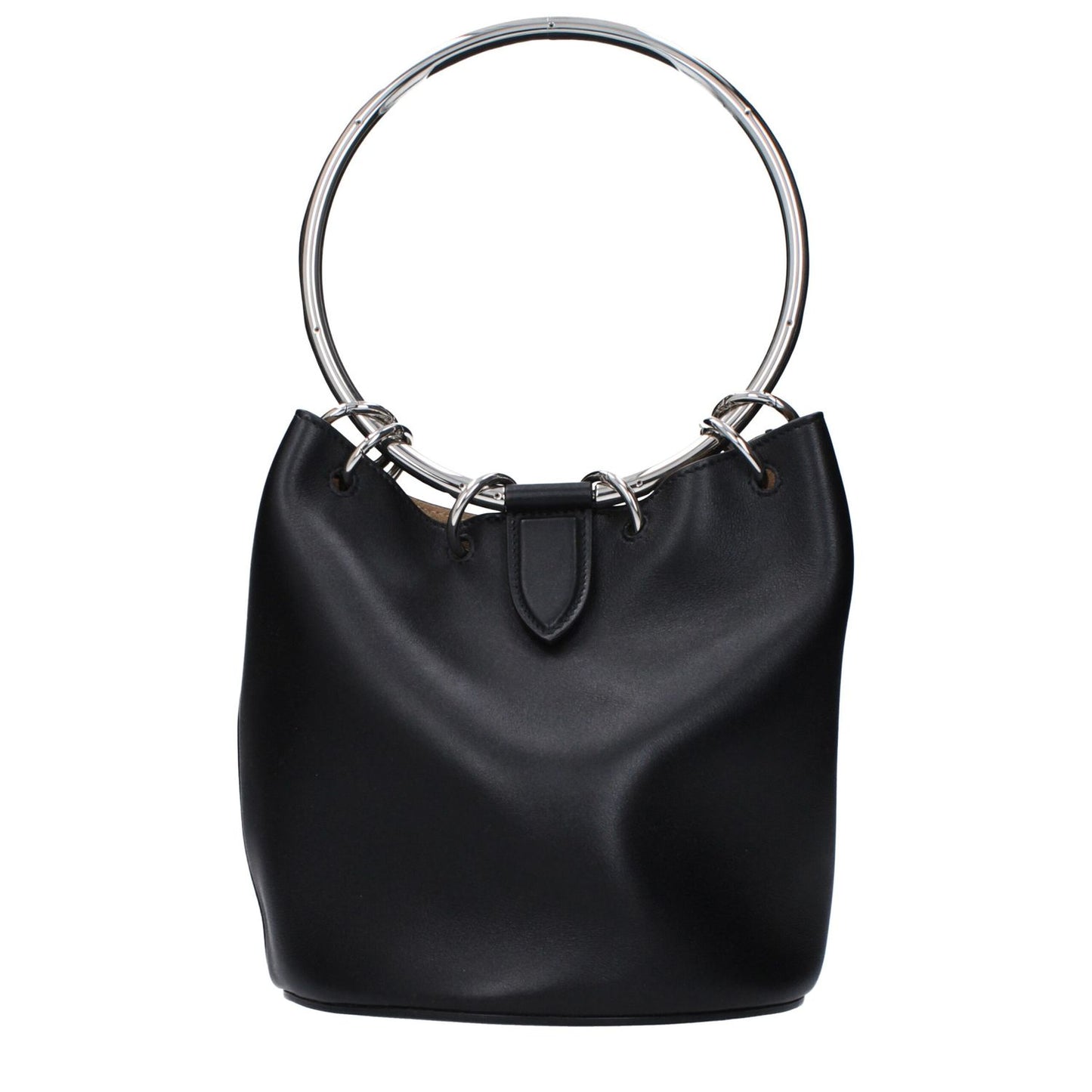 Alaïa Black Leather Handbag featuring a removable inner clutch and magnetic closure with a chic metal handle design.