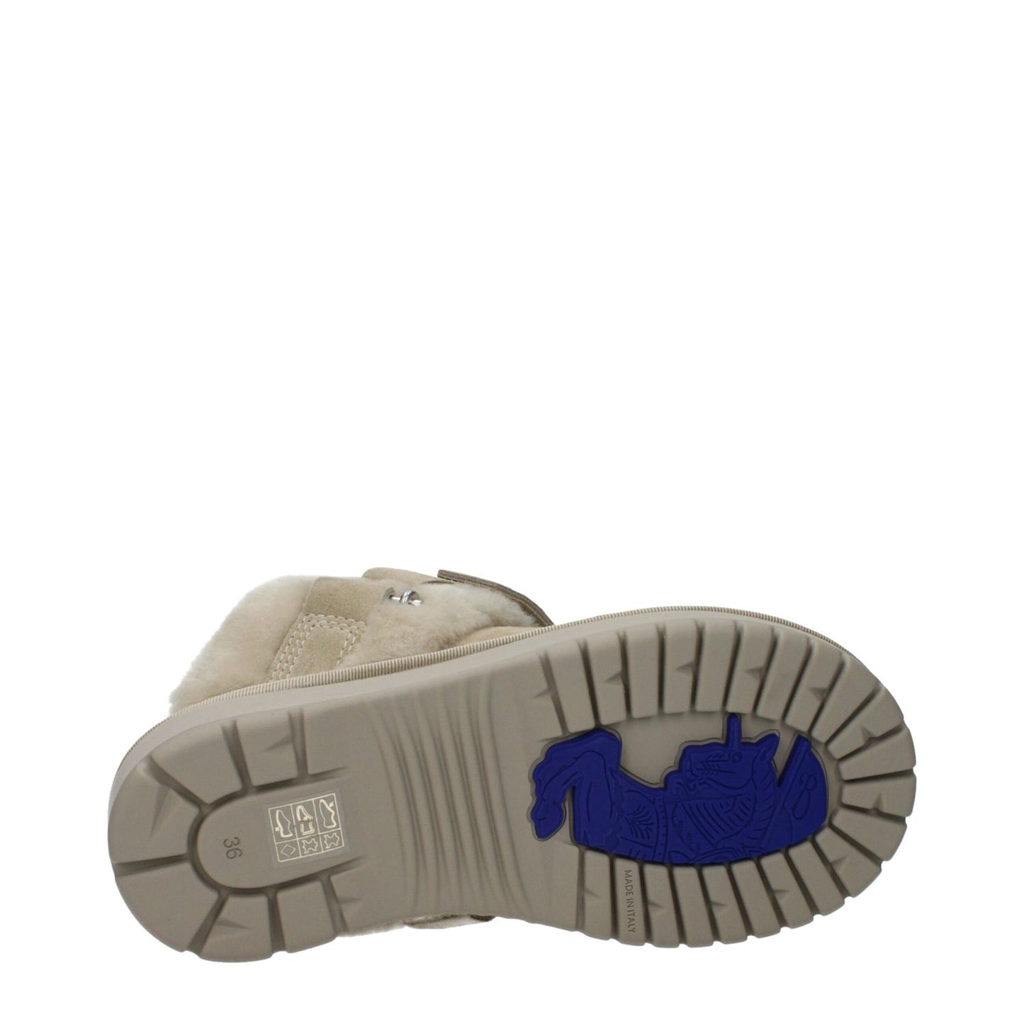 Burberry Green Leather Slippers with fur detail and buckle closure, rubber sole with embossed design, casual style, round toe.