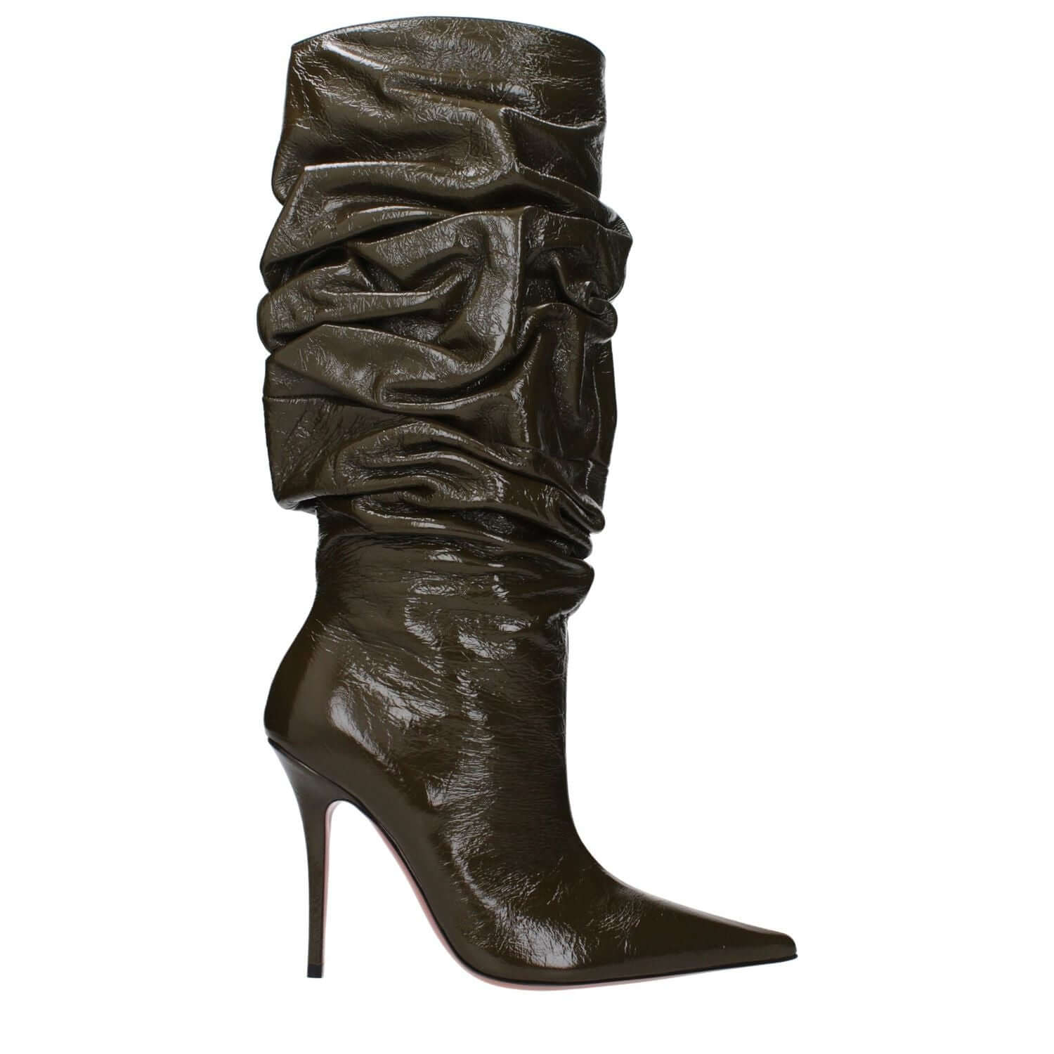 Amina Muaddi Green Leather High Heel Boots