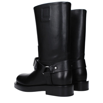 Burberry Black Leather Boots with buckle closure and mid heels, featuring a casual style and round toe design, MPN 8077392.