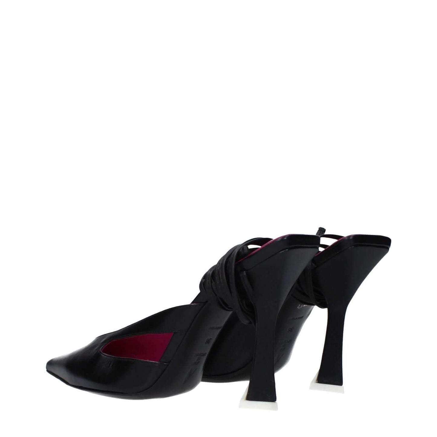 The Attico Black Leather Stiletto Heel Sandals with pointy toe and 10.5 cm high heel, lace-up closure, styled for casual elegance.