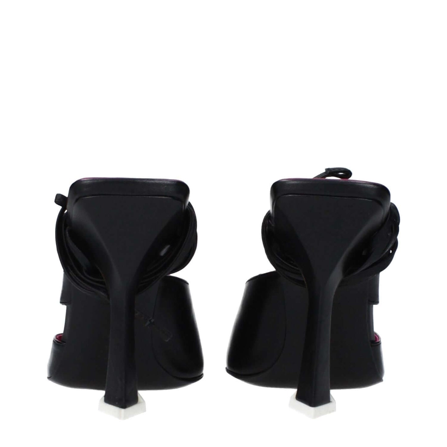 Rear view of The Attico Black Leather Stiletto Heel Sandals with 10.5 cm high heel and pointy toe, lace-up design.