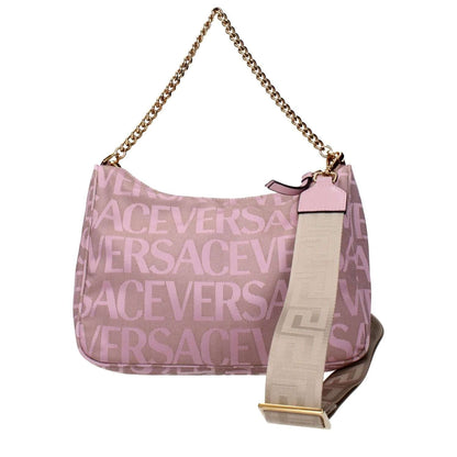 Versace Beige Fabric Handbag with logo, adjustable and removable shoulder strap, MPN 10028771A131852PL5V, stylish and elegant.