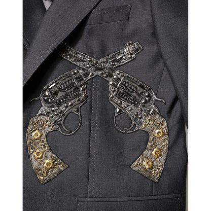 Dolce & Gabbana Dark Gray Bee Embroidery SICILIA Coat Blazer