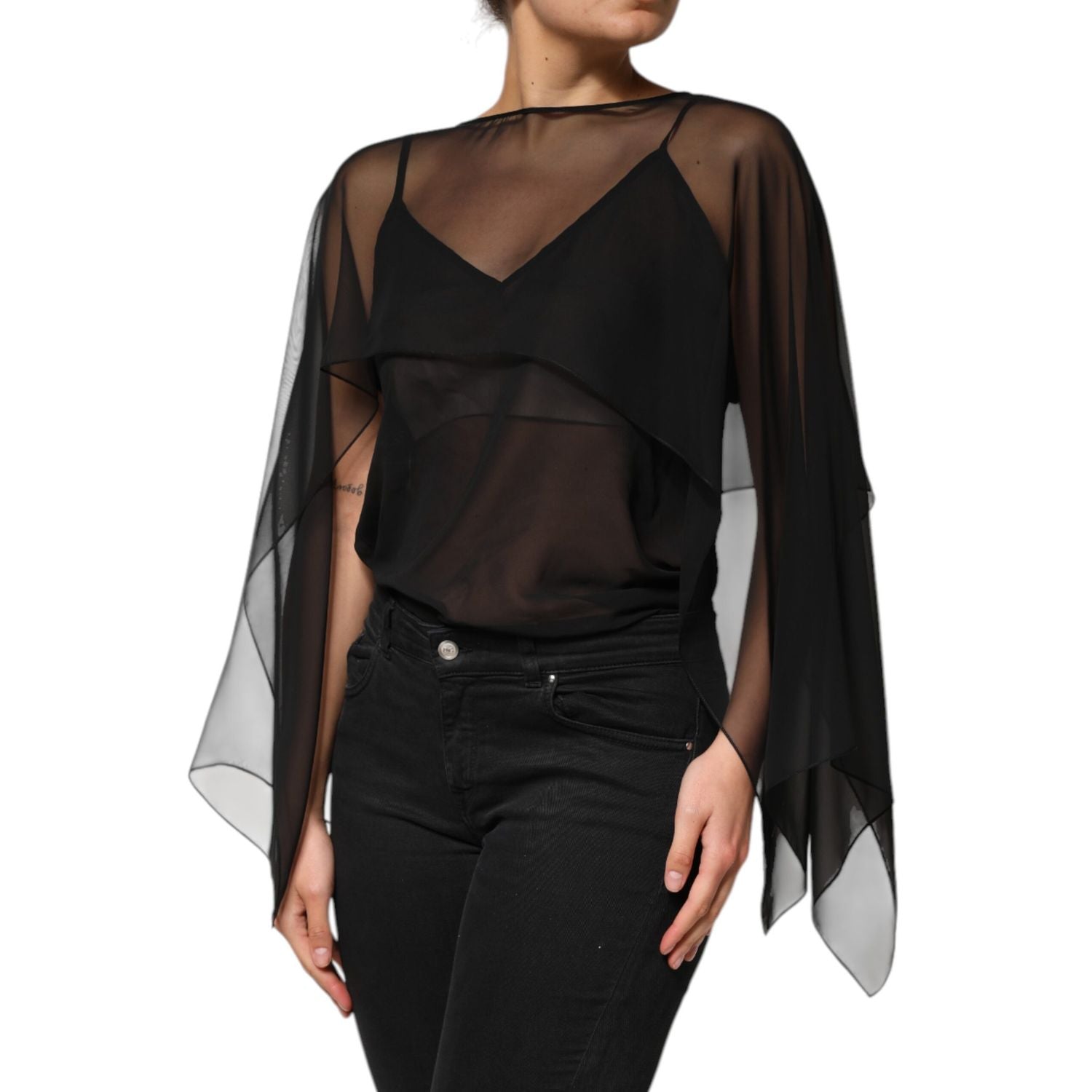 Dolce & Gabbana Black See Through Silk Chiffon Lace Blouse Top