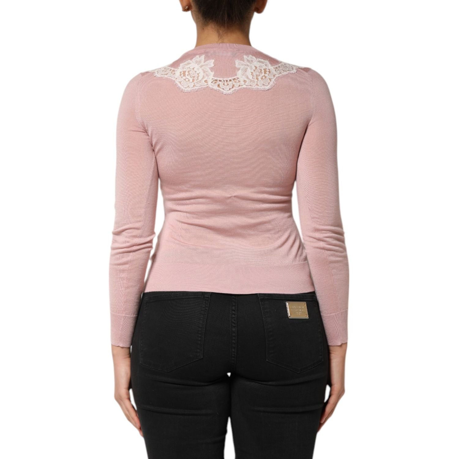 Dolce & Gabbana Pink Floral Lace Detailing Cardigan Sweater
