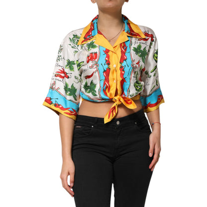 Dolce & Gabbana Multicolor Chili Silk Cropped Blouse Top Dolce & Gabbana