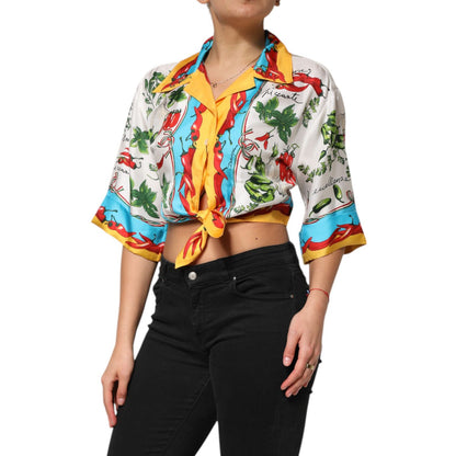 Dolce & Gabbana Multicolor Chili Silk Cropped Blouse Top Dolce & Gabbana