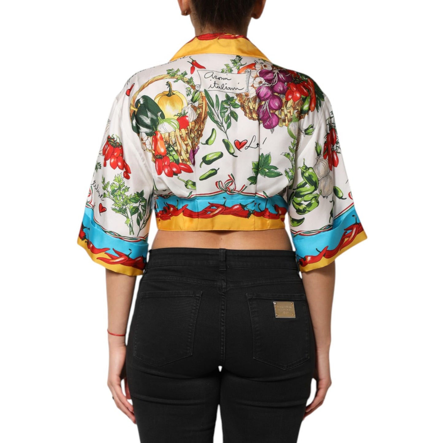 Dolce & Gabbana Multicolor Chili Silk Cropped Blouse Top Dolce & Gabbana
