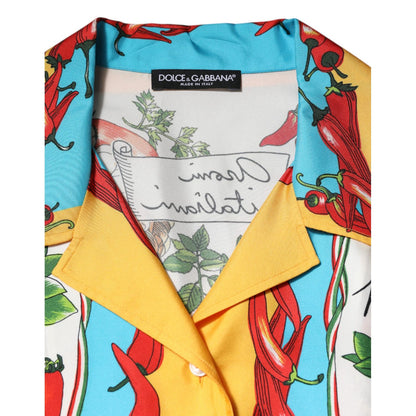 Dolce & Gabbana Multicolor Chili Silk Cropped Blouse Top Dolce & Gabbana