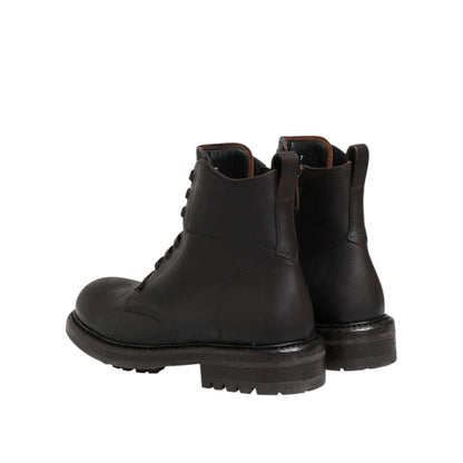 Dolce & Gabbana Dark Brown Leather Lace Up Mid Calf Boots Shoes