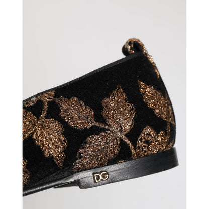 Dolce & Gabbana Black Floral Embroidery Men Loafers Shoes