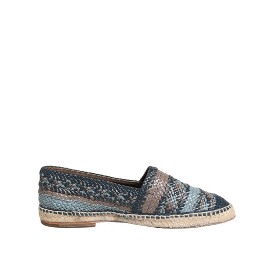 Dolce & Gabbana Blue Gray Woven Leather Buffalo Espadrille Shoes