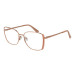 Guess Rose Gold Women Glasses Frame in full-rim square style, metal material, 54-16-140 size, demo lenses, branded case included.