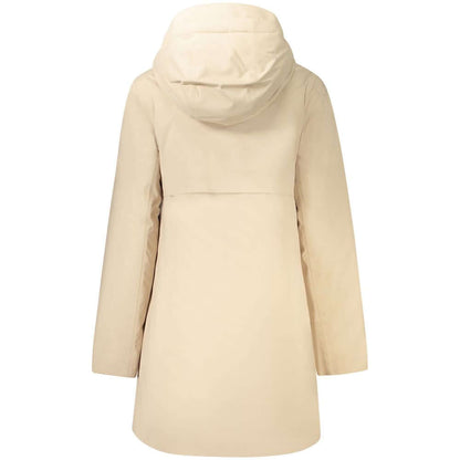 K-WAY Beige Polyester Jackets & Coat long sleeve trench with hood, padded, featuring 2 external and 3 internal pockets, zip and buttons.