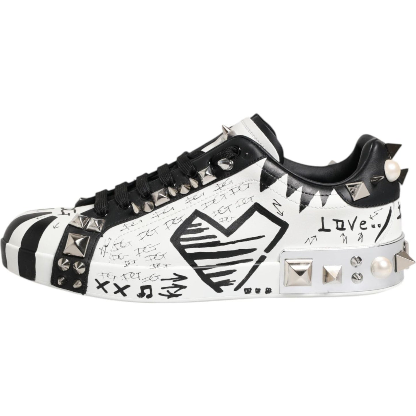 Dolce & Gabbana Black White Studded Low Top Sneakers Shoes