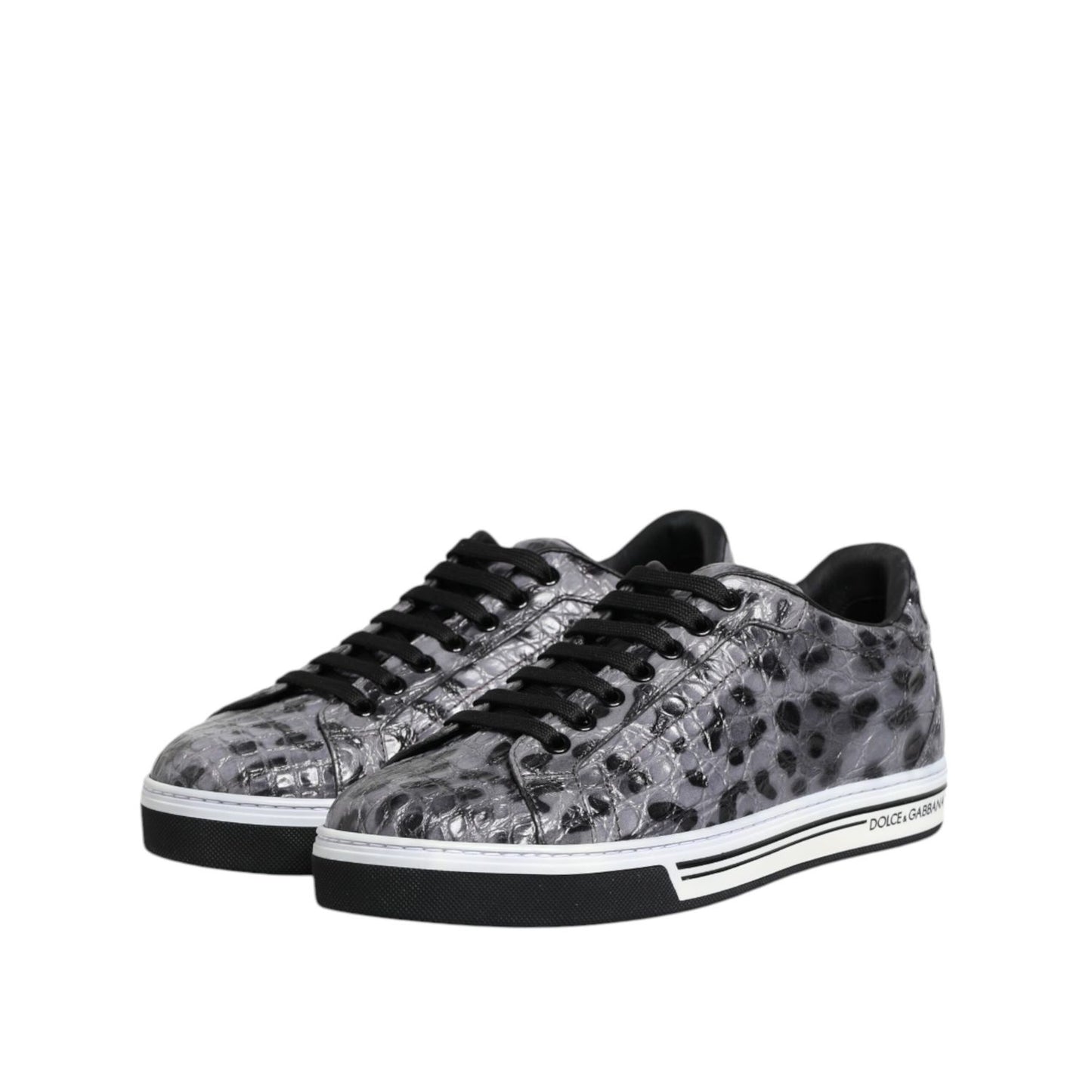 Dolce & Gabbana Gray Leather Leopard Low Top Sneakers Shoes