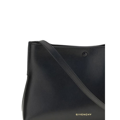 Givenchy Black Calf Leather Bos Taurus Clutch Bag with gold logo and adjustable shoulder strap, stylish and versatile accessory.
