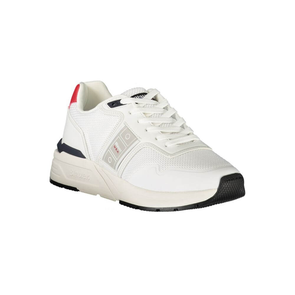 Blauer White Polyester Men Sneaker with contrasting details and iconic logo for elite style and comfort in sports footwear.